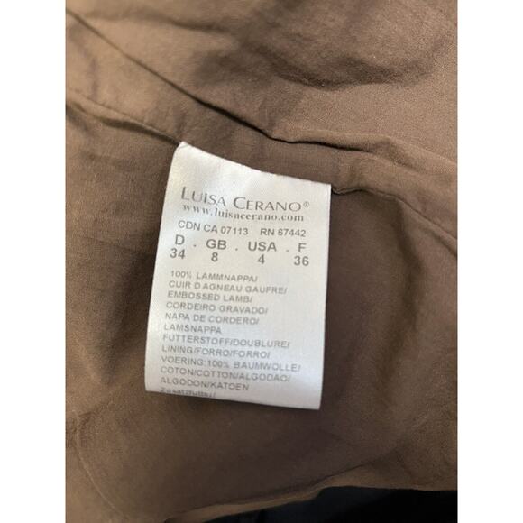 LUISA CERANO Brown Lamb Leather Zip Up Jacket Size US 4 - Picture 4 of 4